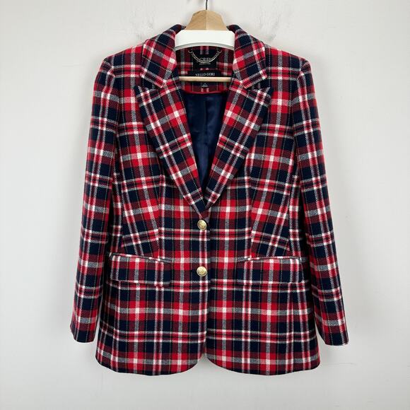 NEW J.Crew Collection Blazer Jacket Italian Plaid Holiday Preppy Red Navy US 2 - Picture 4 of 14